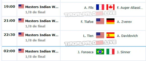 atp indian wells central martes10 marzo partidos central 2026 tiroalpalo